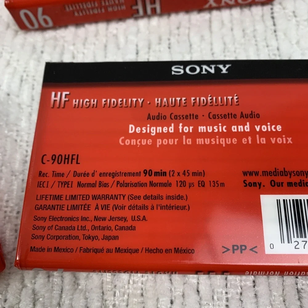 Lot of 4 New Sony Cassette Audio Tapes C-90HFL Blank Unused Sealed 90‎ Minutes
